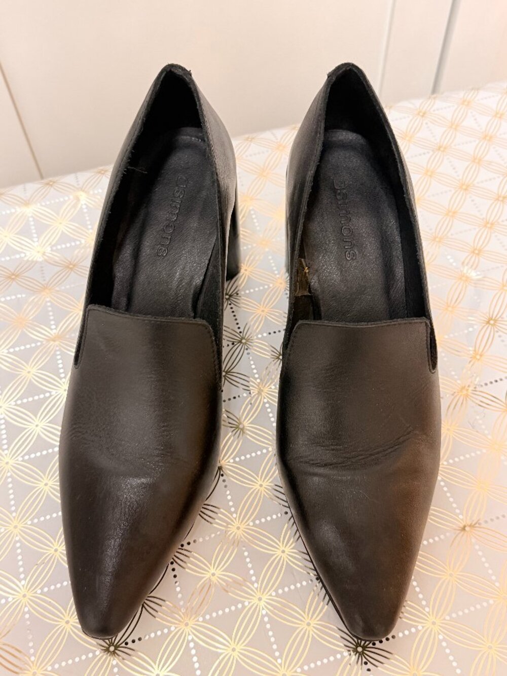Simons Black Leather Block Heel